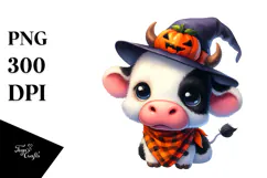 Cute Baby Cow Dressed for Halloween PNG Product Image 1