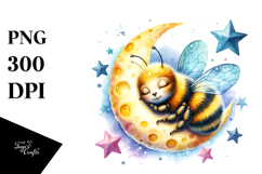 Vibrant Baby Bee Sleeping on the Moon Clipart Product Image 1