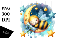 Vibrant Baby Bee Sleeping on the Moon Clipart Product Image 1
