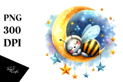 Vibrant Baby Bee Sleeping on the Moon Clipart Product Image 1