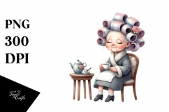 Watercolor Sitting on Chair, Holding Tea Cup | Clipart Product Image 1