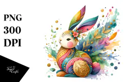 Colorful Bunny in Wooden Style, PNG Product Image 1