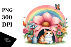 Cat House with Striking Rainbow and Flower | Clipart Product Image 1