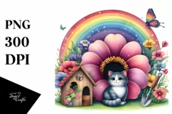 Cat House with Striking Rainbow and Flower | Clipart Product Image 3