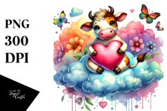 Cow on Cloud Holding Heart PNG Product Image 1
