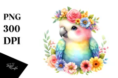 Colorful Parrot with Flower Crown | Sublimation Clipart Product Image 1