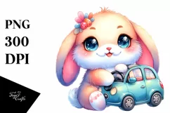 Smiling Baby Bunny in Car | Clipart Product Image 3
