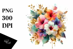 Abstract Colorful Bouquet Gold Foil Hibiscus Clipart Product Image 3