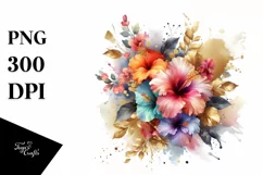 Abstract Colorful Bouquet Gold Foil Hibiscus Clipart Product Image 1