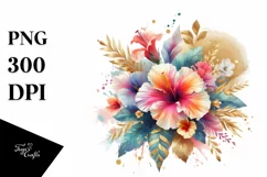 Abstract Colorful Bouquet Gold Foil Hibiscus Clipart Product Image 3