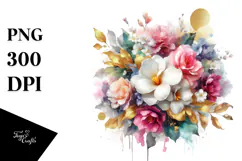 Colorfull Bouquet Gold Foil Gardenia | Sublimation | Clipart Product Image 1