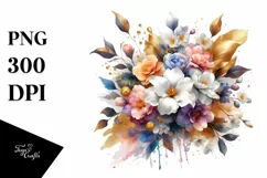 Colorfull Bouquet Gold Foil Gardenia | Sublimation | Clipart Product Image 1