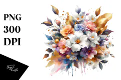 Colorfull Bouquet Gold Foil Gardenia | Sublimation | Clipart Product Image 1