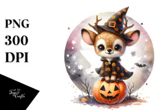 Cute Baby Deer Halloween Watercolor PNG Product Image 1