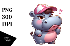 Cute Cartoon Hippo in Dramatic Pose PNG Product Image 1