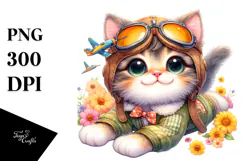 Cute Baby Kitten Aviator Suit | Sublimation Clipart Product Image 1