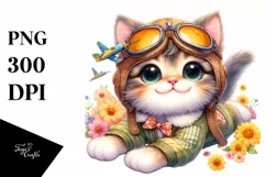 Cute Baby Kitten Aviator Suit | Sublimation Clipart Product Image 1