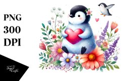 Penguin on Flower Holding Heart PNG Product Image 1
