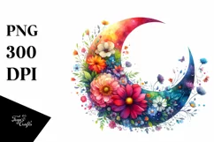 Colorful Half Moon with Flowers Clipart PNG Product Image 1