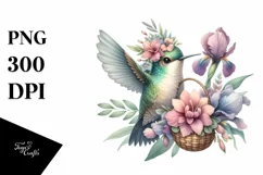 Cute Baby Hummingbird with Flowers Basket | Clipart Product Image 1