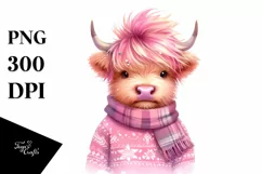 Pink Highland Cow, PNG Product Image 1