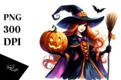 Witch Dressed for Halloween with Pumpkin | Clipart Product Image 1