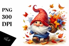Colorful Gnome with Autumn Leaves PNG Product Image 1