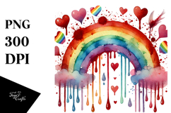Smiling Rainbow with Blood and Hearts, PNG Product Image 1