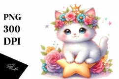 Pastel Watercolor Kitten with Flower Crown PNG Product Image 1