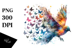 Grunge Bird with Butterflies, Transparent PNG Product Image 1