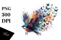 Colorful Bird Butterfly Silhouettes PNG Product Image 1