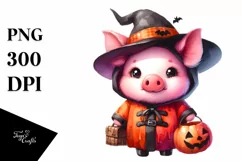 Vibrant Cute Baby Pig Halloween Clipart Product Image 1