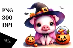 Cute Baby Pig Halloween Drawing | Sublimation Clipart Product Image 1