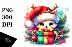 Cute Christmas Gift Box, Watercolor PNG Product Image 1