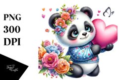 Colorful Baby Panda with Heart PNG Product Image 1