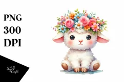 Adorable Lamb with Flower Crown PNG Product Image 3