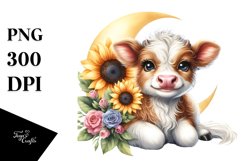 Highland Cow with Sunflower Moon PNG Product Image 1