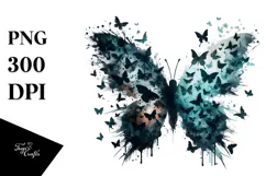 Grungy Bird with Butterfly Silhouettes, PNG Product Image 1