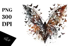 Grungy Bird with Butterfly Silhouettes, PNG Product Image 1