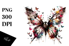 Grungy Bird with Butterfly Silhouettes, PNG Product Image 1