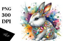 Colorful Diamond Bunny on Splashy Background PNG Product Image 1