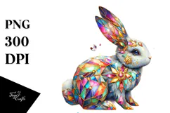 Colorful Diamond Bunny on Splashy Background PNG Product Image 1