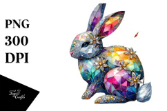 Colorful Diamond Bunny on Splashy Background PNG Product Image 1