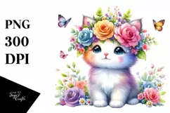 Pastel Kitten with Flower Crown | Sublimation Clipart Product Image 1