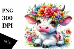 Vibrant Cow with Flower Crown | Sublimation Clipart Product Image 1