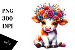 Vibrant Cow with Flower Crown | Sublimation Clipart Product Image 1