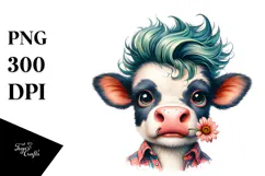 watercolor cow portrait, Transparent PNG Product Image 1