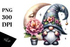 Cute Watercolor GNOME with Big Hat, Transparent PNG Product Image 1