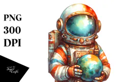 Colorful Vintage Astronaut Boy at the Beach Clipart Product Image 1