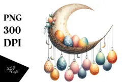 Watercolor Half Moon with Hanging Eggs PNG Product Image 1